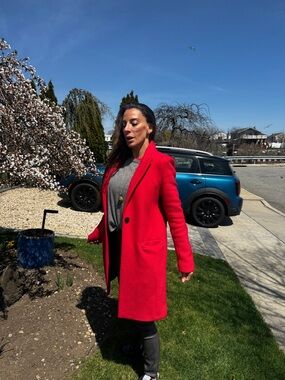 INTERMIX Bright Red Single-Breasted Trench Coat